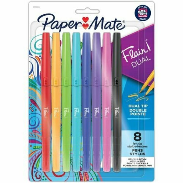 Paper Mate Pens, Flair, Dual-End, Brush/Medium Tip, AST, 8PK PAP2181604